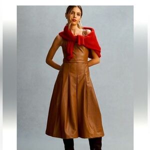 Pilcro by Anthropologie Faux Leather Pleated Pinafore Midi Dress